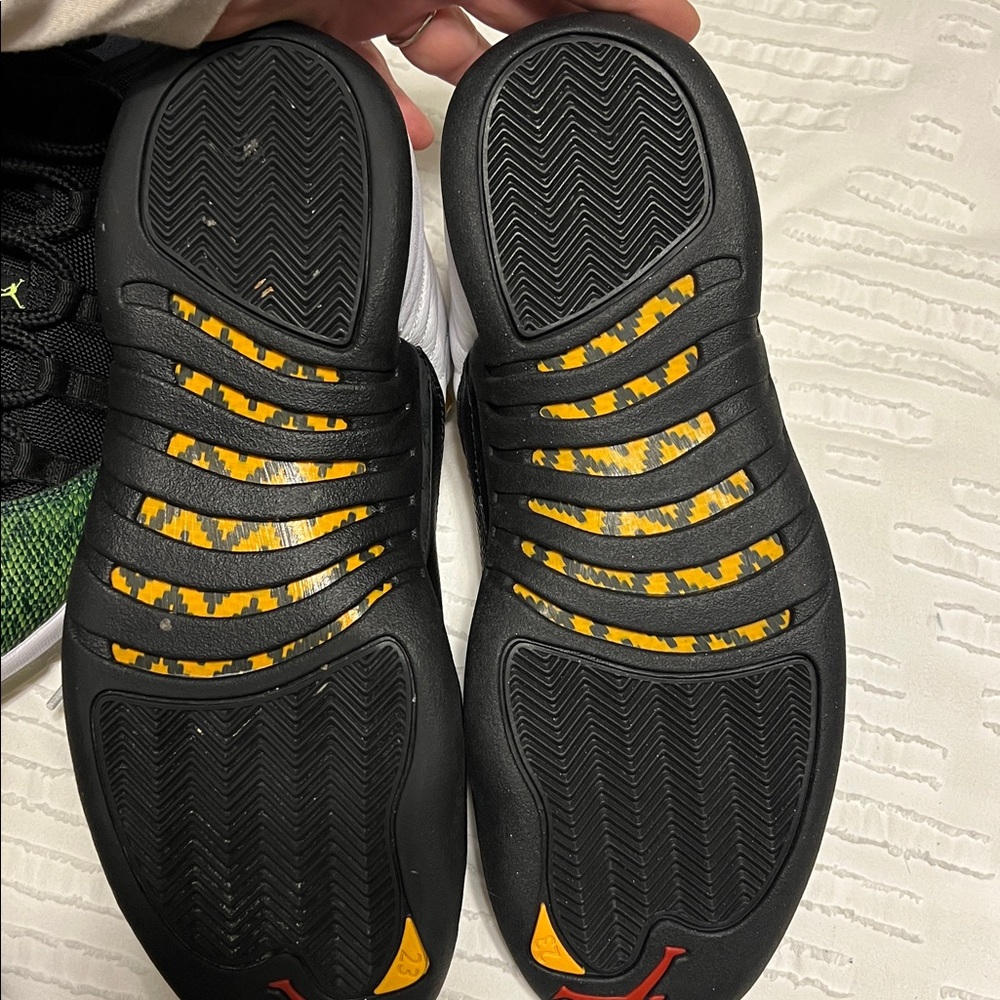 Jordan 12 Men's Sneakers - J 12 Taxi Black & White + 10.5 Geeen Snake - Picture 7 of 16
